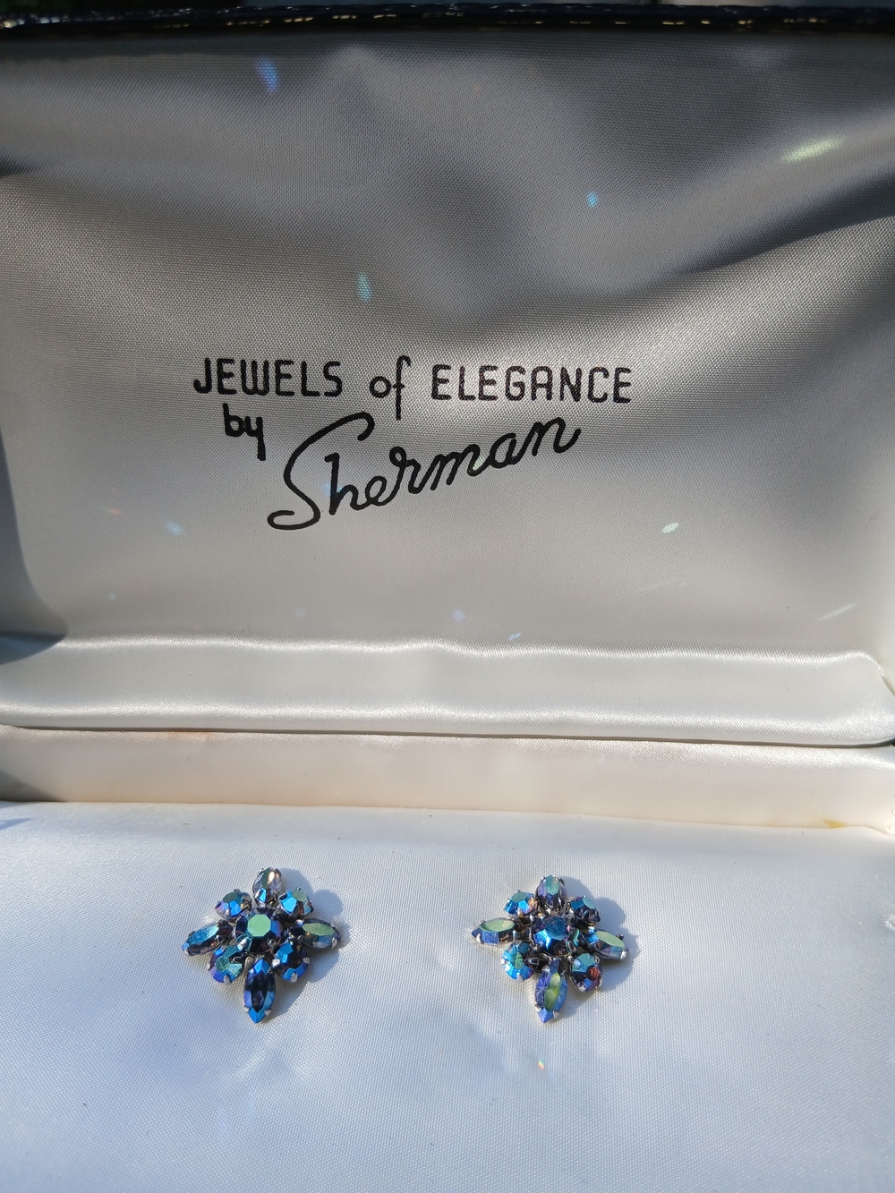 SHERMAN Vintage Blue Swarovski Rhinestones Vintage Earrings